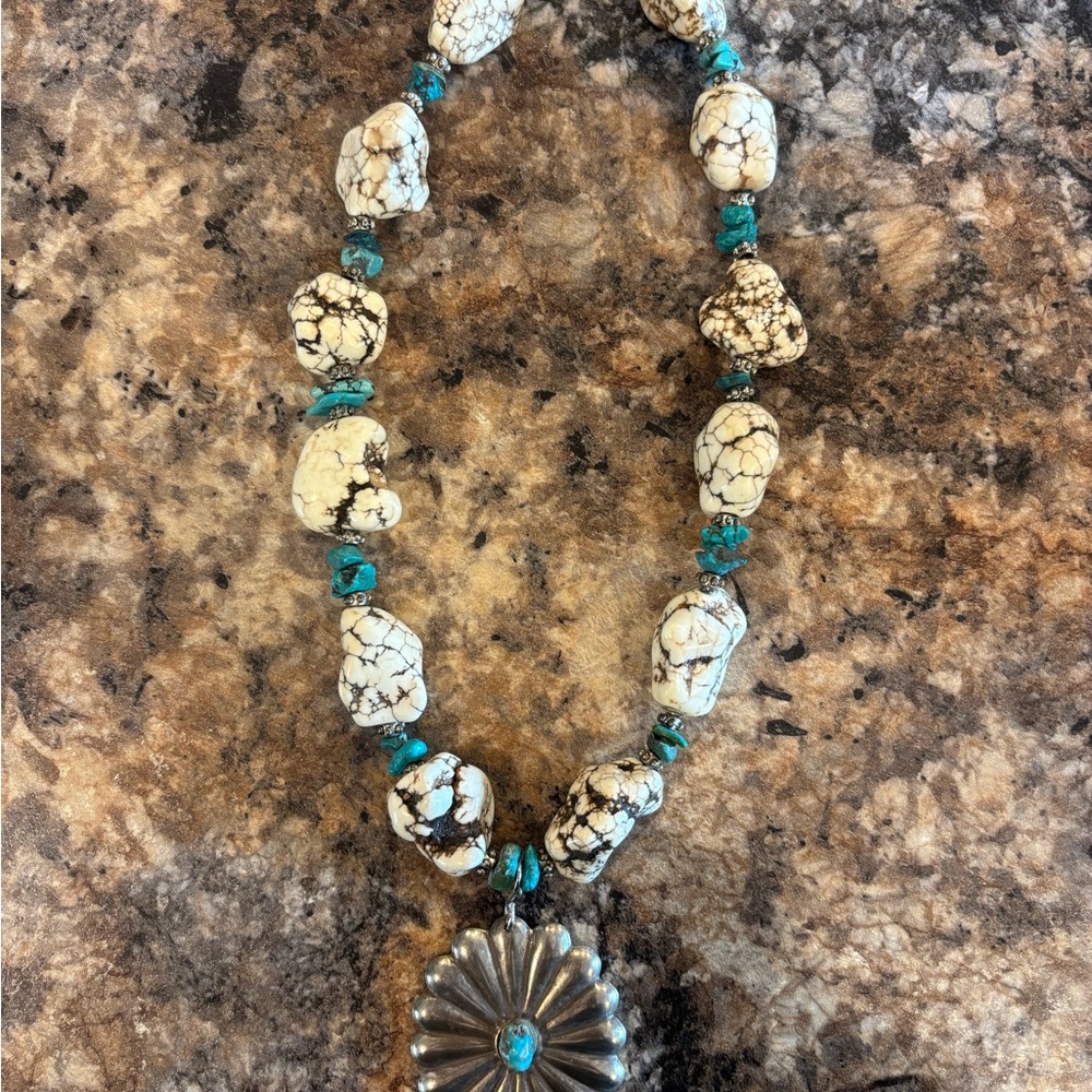 Kingman and white buffalo turquoise necklace